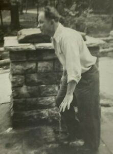 Man Standing By Water Spigot Saratoga Geyser New York B&W Photograph 3.5 x 5