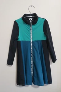 DKNY Girls Black Blue & Green Zipped Dress. - Picture 1 of 8