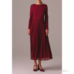 J Crew Size XXS Burgundy Red Pleated Ballet Dress Long Sleeve Midi Dress NWT - Picture 1 of 13