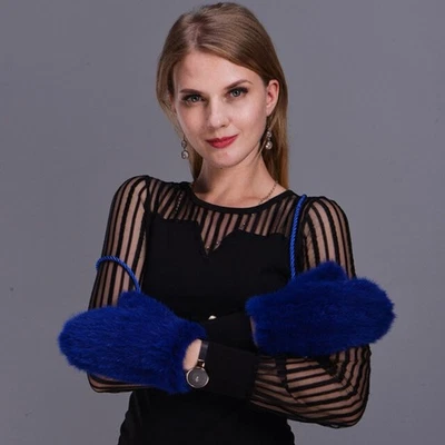 Женские перчатки из натуральной норки вязаные теплые наручные эластичные варежки рукава со струнами - Изображение 1 из 4