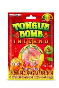 5x 18g TASCHE ZUNGENBOMBE INFERNO JELLY BEANS HOT CANDY CHALLENGE SPIEL - Bild 1 von 2