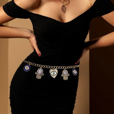 Эмаль со стразами сглаз хамса ручной сердце подвеска пояс цепочка - Изображение 1 из 3