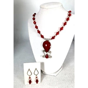 Coral indonesio + cristales collar + pendientes esterlina SP cuentas declaración nuevo con etiquetas - Imagen 1 de 6