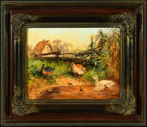 Alte Malerei von  Keyser Hartmut  "Enten am Dorfteich" um 1948 - Picture 1 of 2