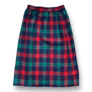 Damen 80er Vintage Personal Rock rot lila grün Schottenkaro Wolle Midi 12 - Bild 1 von 11