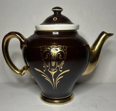 VTG MCCORMICK BANQUET TEA POT BROWN AND GOLD With Lid & Infuser 22K Trim BALTO - Image 1 of 4