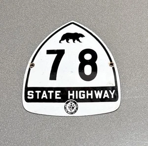 VINTAGE STATE HIGHWAY BÄR SCHILD PORZELLANSCHILD AUTO GAS LKW ÖL MOTORRAD - Bild 1 von 2