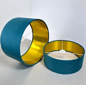 Samt Lampenschirm für Decke, Tisch, Boden hochwertig mit Goldfutter Made in UK - Bild 1 von 52