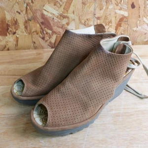 Sandalias de cuña para mujer FLY LONDON YUZU cuero beige talla 36 EE. UU. 6 con cordones - Imagen 1 de 11