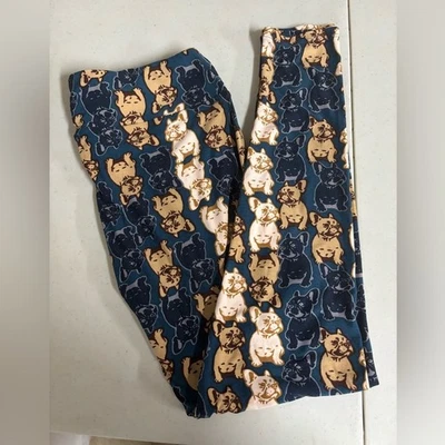 Leggings para mujer LulaRoe altos y curvilíneos nuevos sin etiquetas verde azulado y tostado con estampado de perro Foto 1 de 4