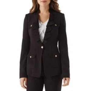 White House Black Market Größe 10 Schwarz Rüschen Anzug Blazer Heritage Old Money - Bild 1 von 14