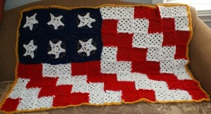 USA Flag Patriotic Handmade Crochet Throw White Red Blue Stars Afghan Fast Ship - Picture 1 of 4