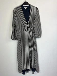 Vestido envolvente WHISTLES talla 12 a rayas Callie, dobladillo con volantes, cierre de cinturón lateral, azul marino - Imagen 1 de 9