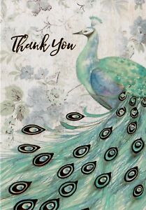 Thank You Card  Metallic Blue And Green Peacock With Matching Envelope 