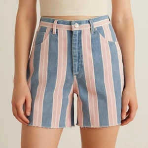 Vintage Skoozi USA Pink Blue Stripe High Rise Denim Shorts Size 3 Cutoff - Bild 1 von 6