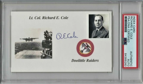 RICHARD R. E. COLE WWII JIMMY DOOLITTLE RAIDERS SIGNED INDEX CARD PSA/DNA AUTO Cover