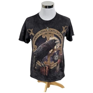 The Mountain Shirt Men's Medium Black Brown Tie Dye Crow Bird Gothic Lisa Parker - Picture 1 of 18