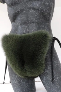 Pelz Slip Blaufuchs Breitschwanz Persianer Lammfell String Leder offen dk.Grün - Bild 1 von 8