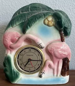 1986 Sarsaparilla Pink Flamingo Clock 5 and Dime Inc Palm Tree Vtg Japan Working - Picture 1 of 8
