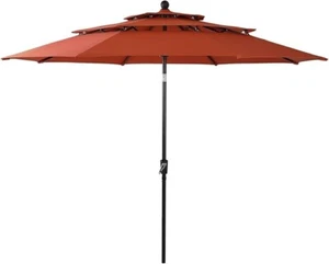 10ft 3 Tier Patio Umbrella Outdoor Market Umbrellas Backyard Poolside Auto-tilt - Picture 1 of 10