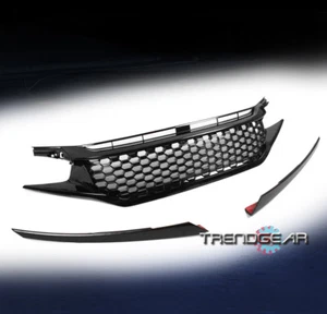 2016-2018 HONDA CIVIC 10TH GEN SEDAN HONEYCOMB MESH GRILLE +EYEBROWS GLOSS BLACK - Bild 1 von 4
