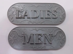 FANCY GREY LADIES & MEN DOOR TOILET BATHROOM SIGNS WITH ADHESIVE BACK 3D PRINTED - Picture 1 of 3