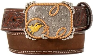 3D Western Boys Belt Youth Leather Embossed Brown D120004202 - Picture 1 of 1