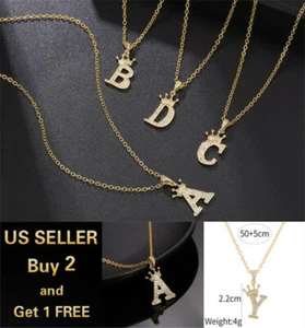 26 Crown Capital Initial Letters Necklace Chain Pendant Love Bridesmaid Jewelry - Picture 1 of 32