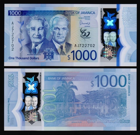JAMAICA: B254a P#W99  1,000 Dollars  01.06.2022 (2023)  Uncirculated Banknote Cover