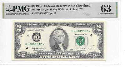 1995*  CLEVELAND MILLENNIUM STAR $2 FRN PMG 63 CHOICE  UNC. "THINNING" - Image 1 of 2