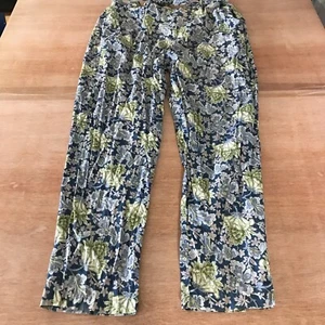 Pantalone donna vintage Reyn Spooner pull on L blu floreale vita alta tasche con cintura - Foto 1 di 13