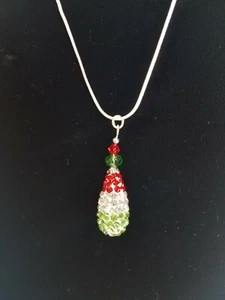 Crystal Drop Pendant Necklace Sterling Silver Christmas Red Green 22" - Bild 1 von 5