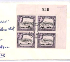ANTIGUA Cover QEII 5c Sheet Number CORNER MARGINAL BLOCK{4} Reg'd 1966 YD247 - Picture 1 of 10