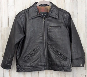 Children's Place Moto Genuine Leather Jacket Kids M 7/8 Biker Full Zip Flannel - Picture 1 of 9