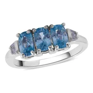 Gorgeous!! 2.70ctw Cambodian Blue & White Zircon Ring Platinum Plated Size 7 - Picture 1 of 5