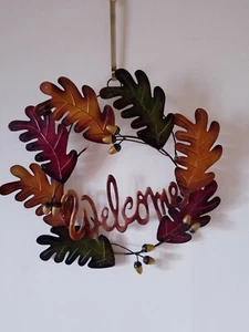 Hanging Metal Autumn/Fall "Welcome" Door Wreath-EUC - Picture 1 of 7