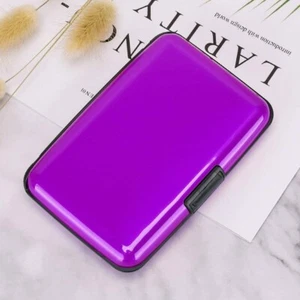 Purple - Metal Wallet Credit Card Holder, Women Men Aluminum RFID, Hard Case - Picture 1 of 9
