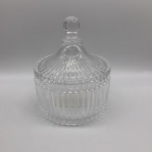 Decorative Clear Glass Lidded Tarro Trinket Jar Candy Dish - New in Box