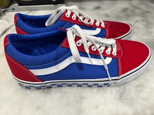 Vans Ward Old Skool Checkerboard Skate Shoes Red Blue White Mens Sz 11 - Picture 1 of 11