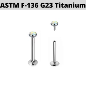 16G 3/8" TITANIUM INTERNALLY THREADED FLAT OPAL STONE LABRET TRAGUS HELIX STUD - Picture 1 of 3