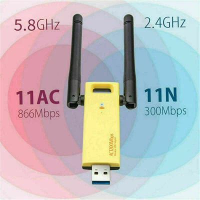 USB 3.0 1200Mbps Long Range AC1200 Dual Band 5GHz Wireless WiFi Adapter Antennas - Image 1 of 4