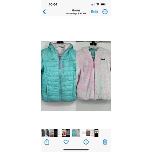 Eddie Bauer Coat Jacket Reversible Puffer Teddy Bear Girls size Large 14 16 Blue - Picture 1 of 16