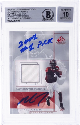 2001 SP Game Used Edition Michael Vick Auth Patch Auto BGS Auth/10 Rookie RC - Image 1 of 2