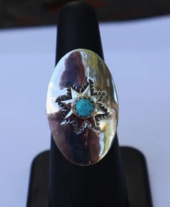 New Navajo concho ring by D. BENALLY Turquoise & sterling sizes 5 1/2 thru 6 3/4 - Picture 1 of 8