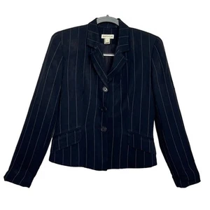 Vintage Ann Taylor 90s Blue Pinstripe 3 Button Collared Professional Blazer 2 - Bild 1 von 11