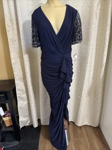 Betsy & Adam Women's Dark Blue Beaded Ruffled Chiffon, NWT, Size 12 - Bild 1 von 4