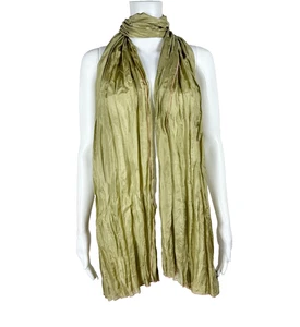 Bufanda EILEEN FISHER 100 % 'Seda Susurrante' Nueva con Etiquetas Verde Salvia Arrugado Envoltura con Borde - Imagen 1 de 6