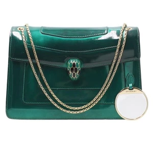 Bvlgari Serpenti Forever Lack Schultertasche Leder grün x gold mit Spiegel - Bild 1 von 10