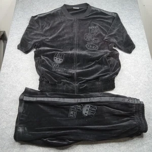 Southpole Tracksuit Set Mens 2XL Black Velour Short Sleeve Zip Jacket Shorts - Picture 1 of 15