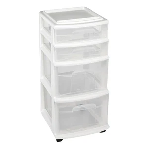 Homz Clear Plastic 4 Drawer Med Storage Container Tower, White Frame (Open Box) - Picture 1 of 10